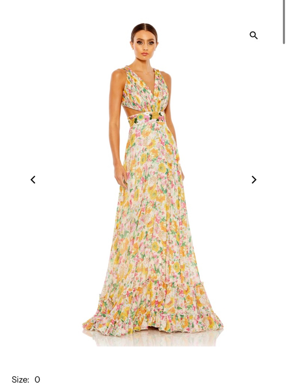 Floral V-Neck Cutout Maxi Dress in Yellow & Pink